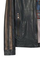 Pitstop Male Navy Sports Leather Jacket with Emblem | Derimod