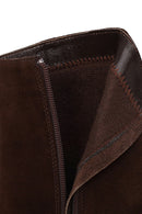 Woman Brown Zip Closure Wedge-Heel Suede Leather Boots | Derimod