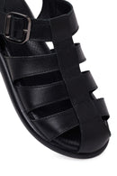 Woman Black Buckled Leather Sandals | Derimod