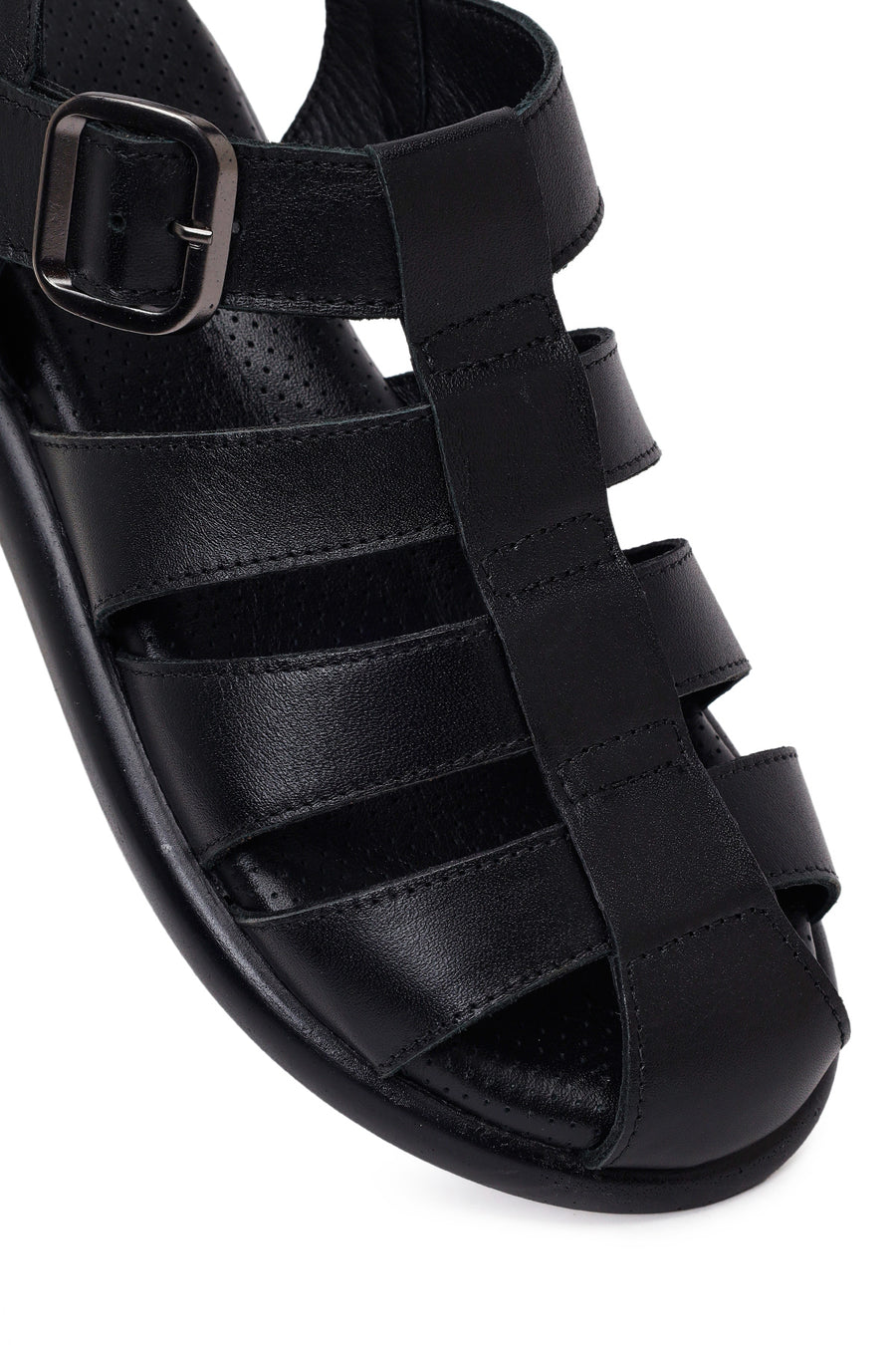 Woman Black Buckled Leather Sandals