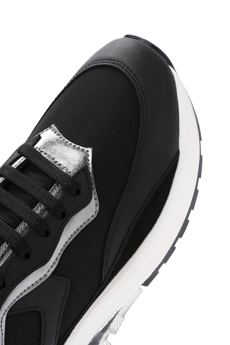 Women's Black Lace-up Thick-Sole Sports Sneaker