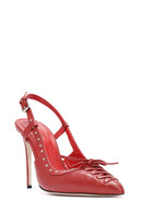Women's Red Slingback High Thin Heel Leather Shoes | Derimod