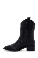 Women's Black Leather Heeled Cowboy Boots | Derimod