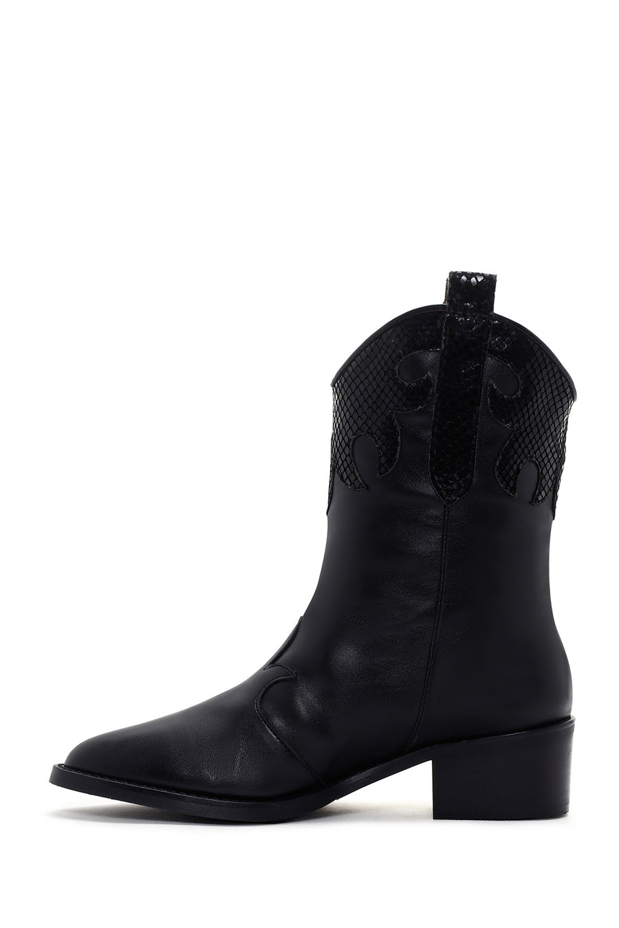 Women's Black Leather Heeled Cowboy Boots