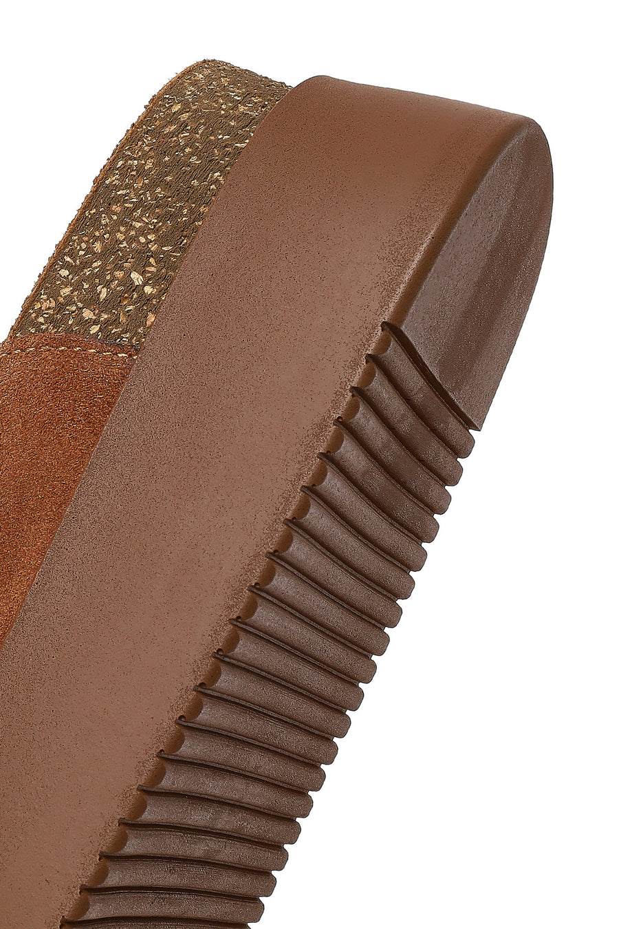 Women's Tan Double Buckle Thick Sole Suede Leather Slippers