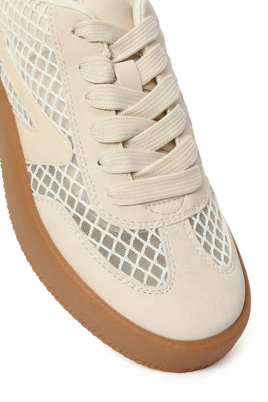 Kadın Bej Bağcıklı Kumaş Sneaker