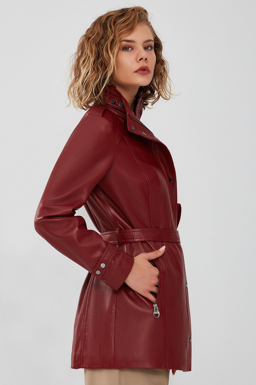 Whitney Women's Burgundy Long Leather Jacket