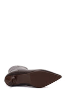 Woman Brown Zip Closure Thin High-Heel Leather Boots | Derimod