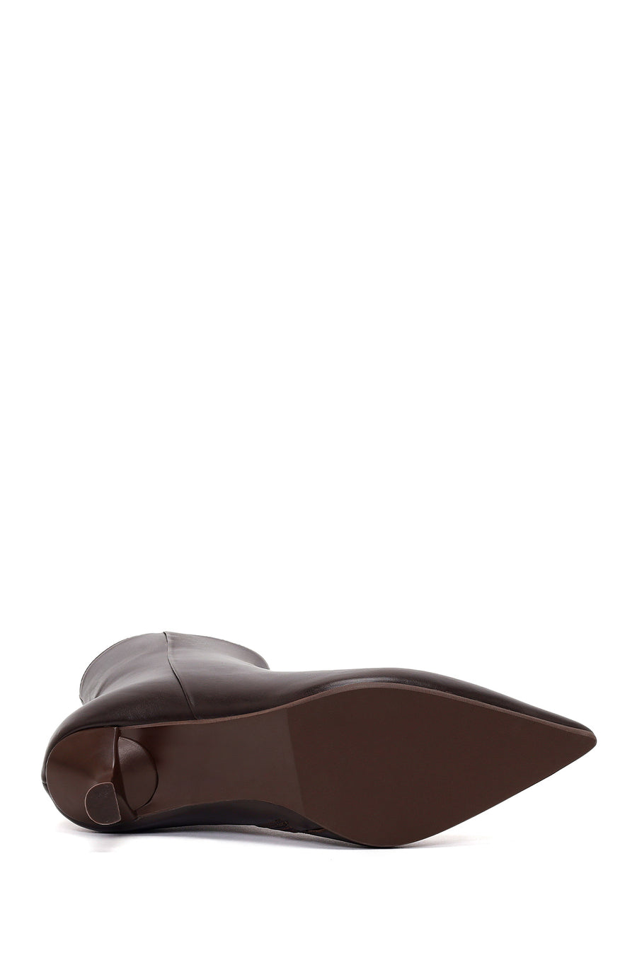 Woman Brown Zip Closure Thin High-Heel Leather Boots