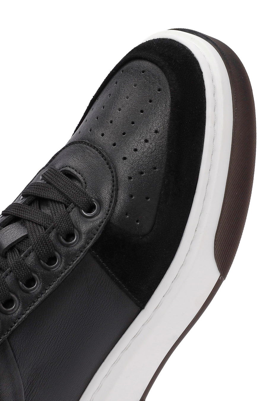 Erkek Siyah Bağcıklı Kalın Tabanlı Deri Sneaker