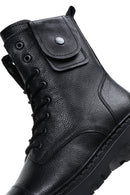 Men's Black Zippered Leather Postal Boots | Derimod
