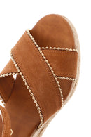 Women's Tan Ankle Strap Wedge Heel Suede Leather Espadrille Sandals | Derimod