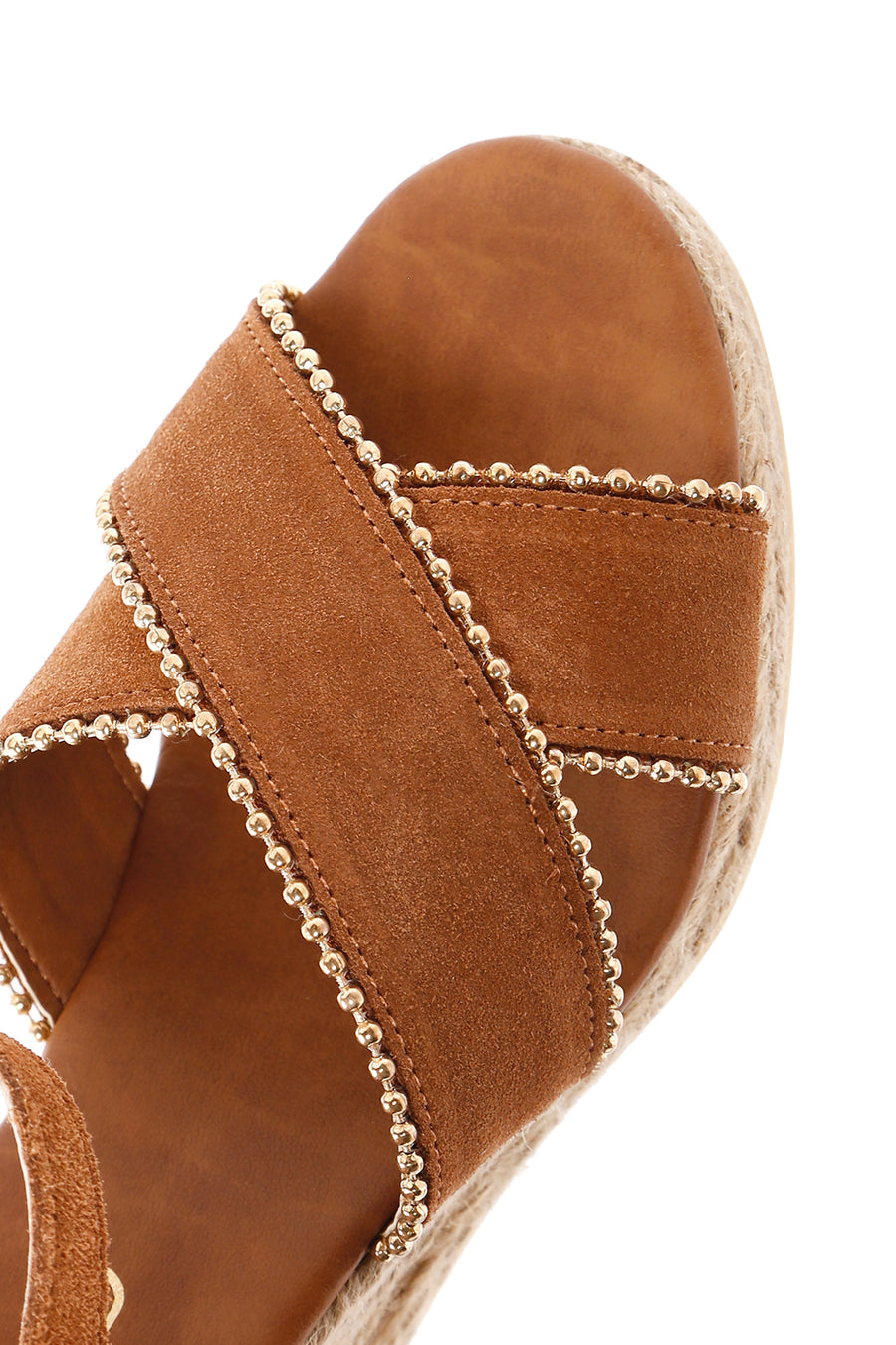 Women's Tan Ankle Strap Wedge Heel Suede Leather Espadrille Sandals