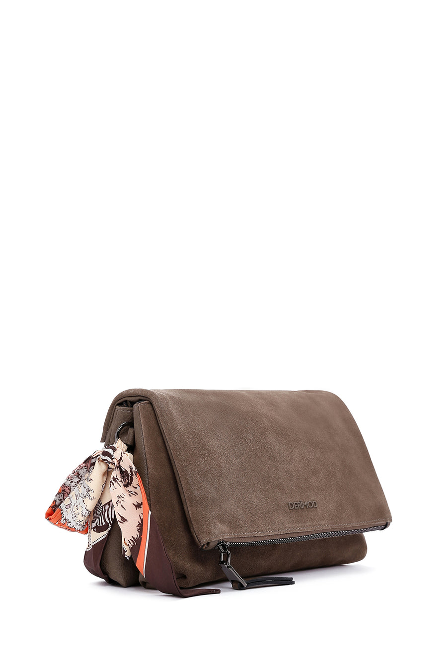 Women's Mink Long Strap Accessory Detailed Suede Crossbody Bag