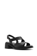 Women's Black Ankle Buckle Low Heel Leather Sandals | Derimod