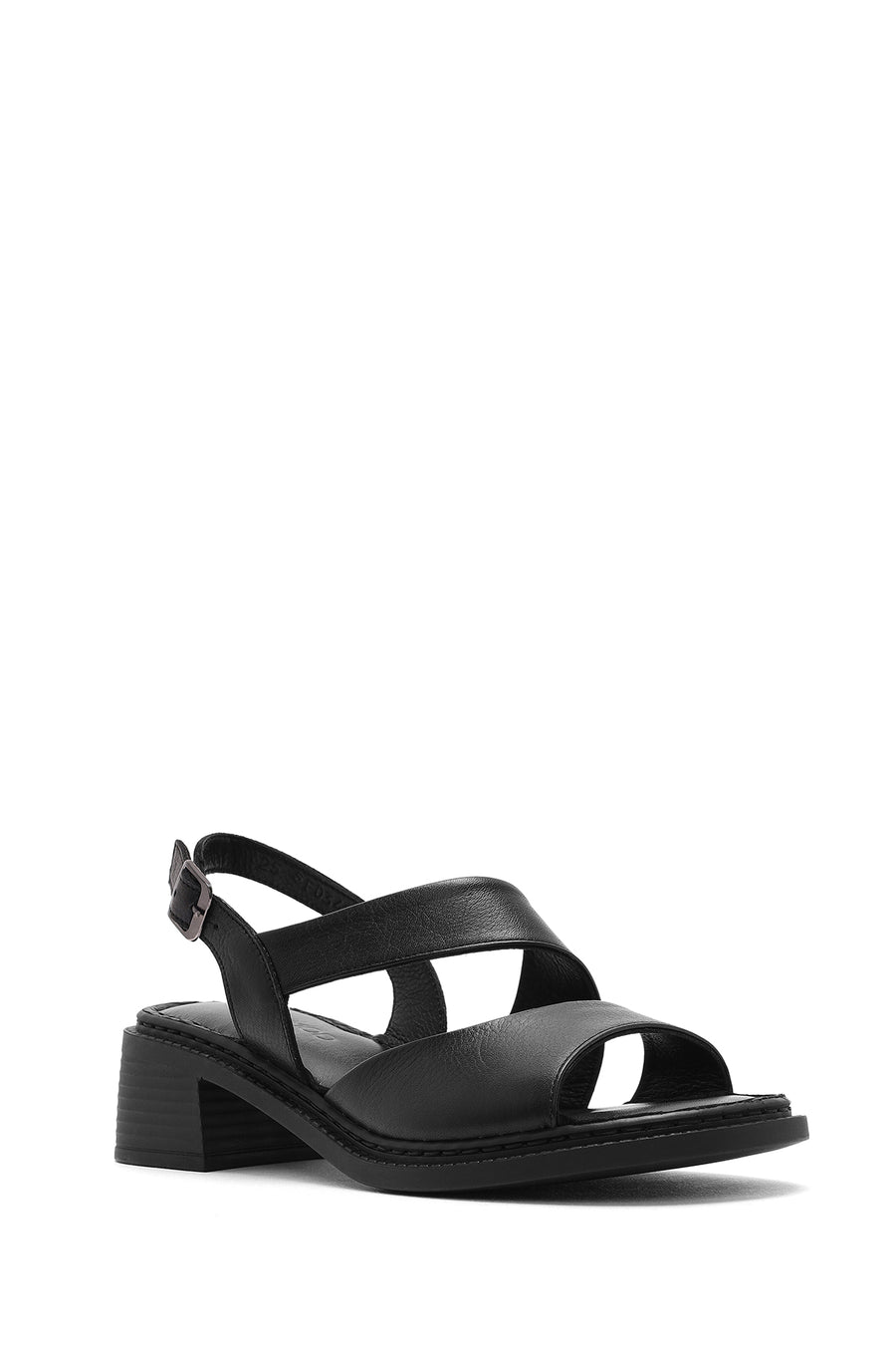 Women's Black Ankle Buckle Low Heel Leather Sandals