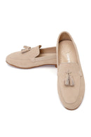 Woman Beige Tasselled Suede Loafer | Derimod