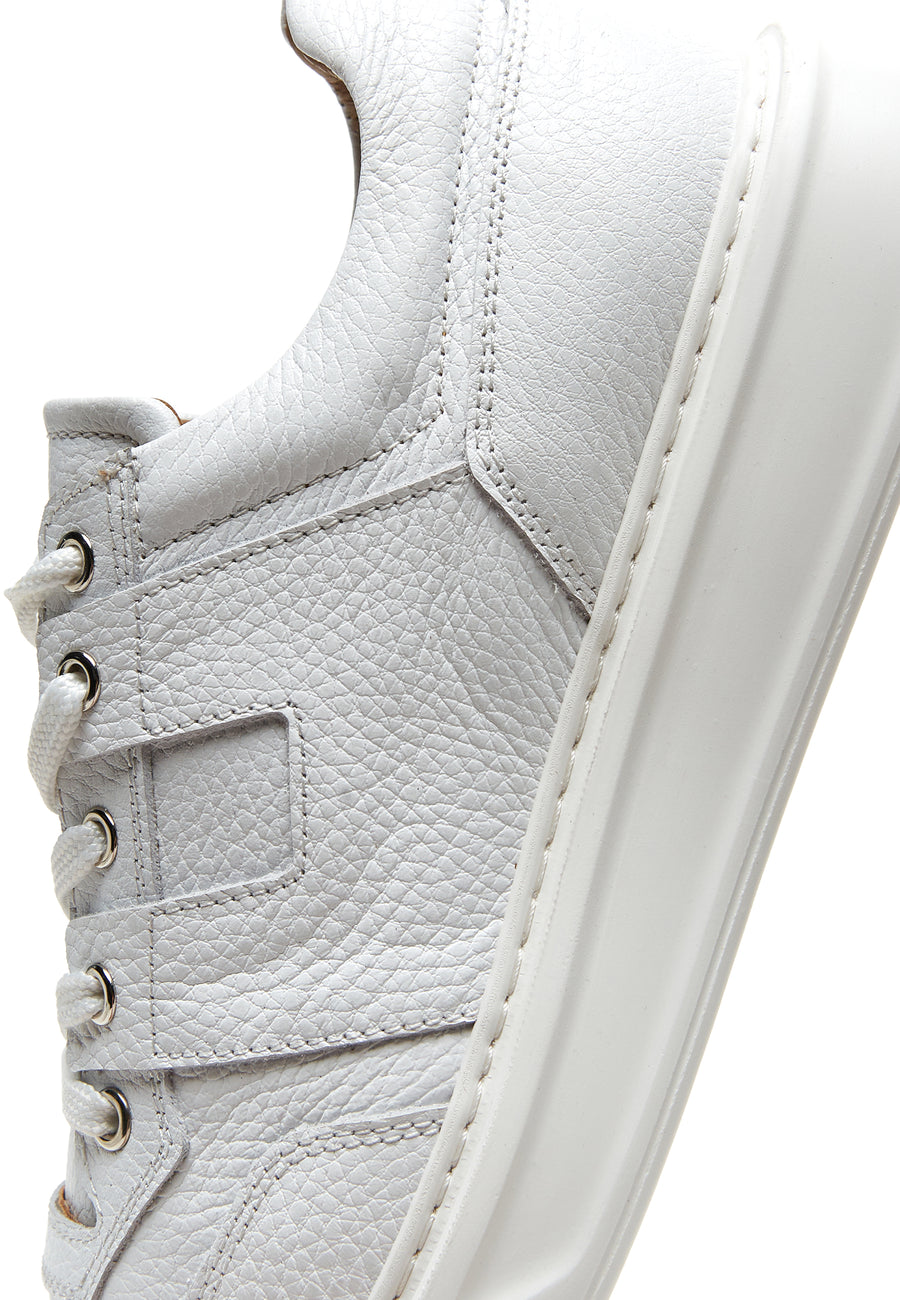 Men's White Lace-up Leather Sneaker
