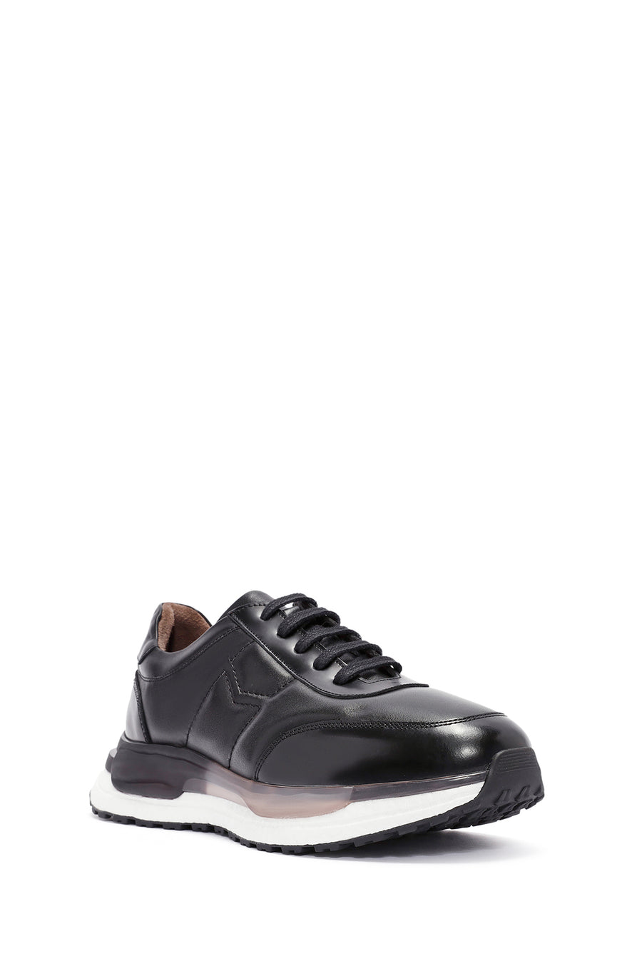 Erkek Siyah Bağcıklı Deri Sneaker