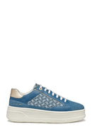 Geox Women Blue D Spherica Ecub - 2 B - Em.Te + Water Laced Patterned Thick Soled Leather Sneaker | Derimod