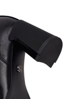 Woman Black Zip Closure Thick-Heeled Leather Boots | Derimod