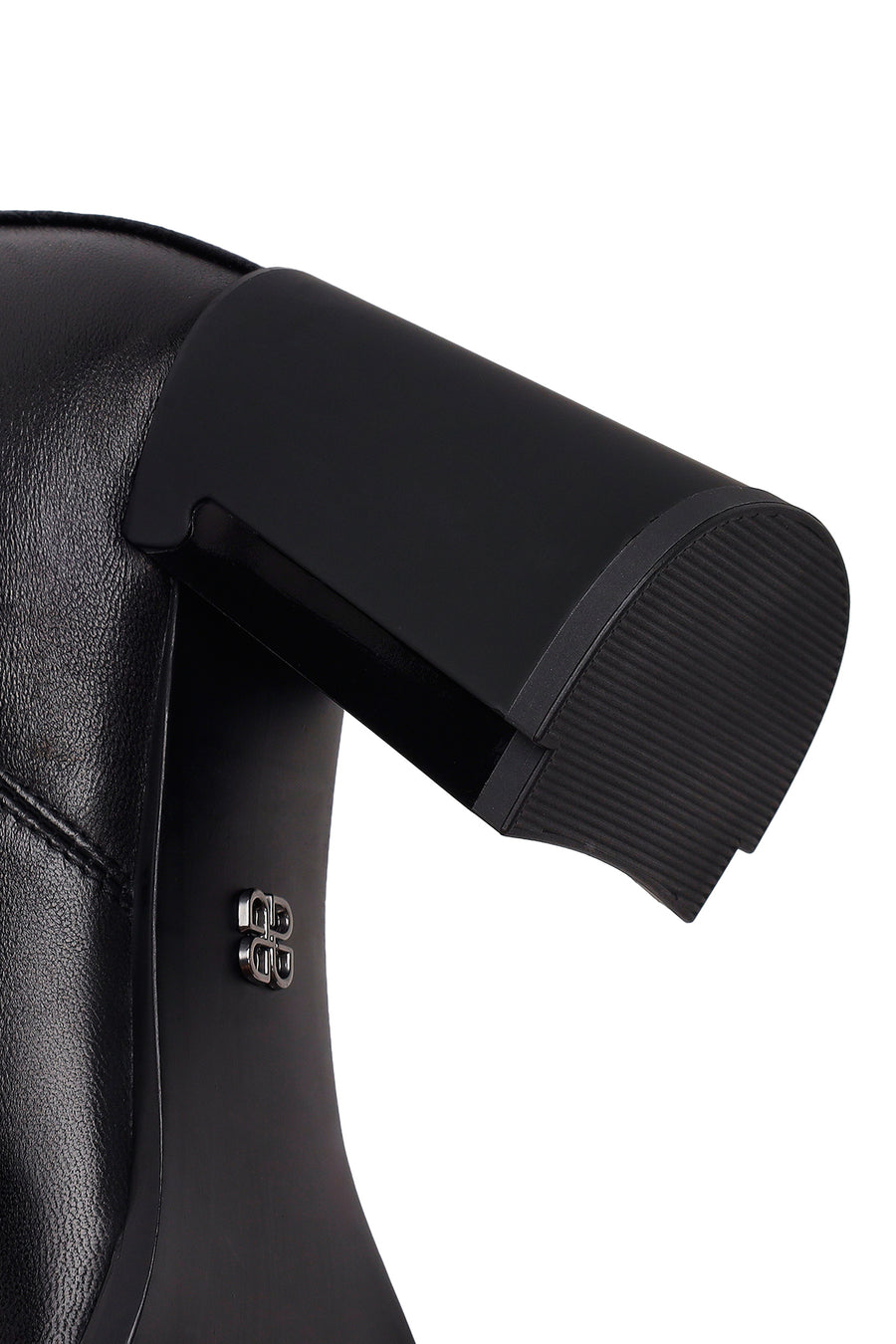 Woman Black Zip Closure Thick-Heeled Leather Boots