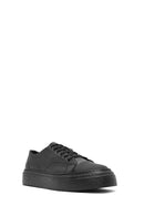 Erkek Siyah Bağcıklı Deri Sneaker | Derimod