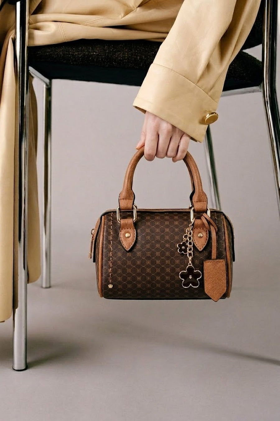 Woman Brown Long-Strap Printed Mini Crossbody Bag