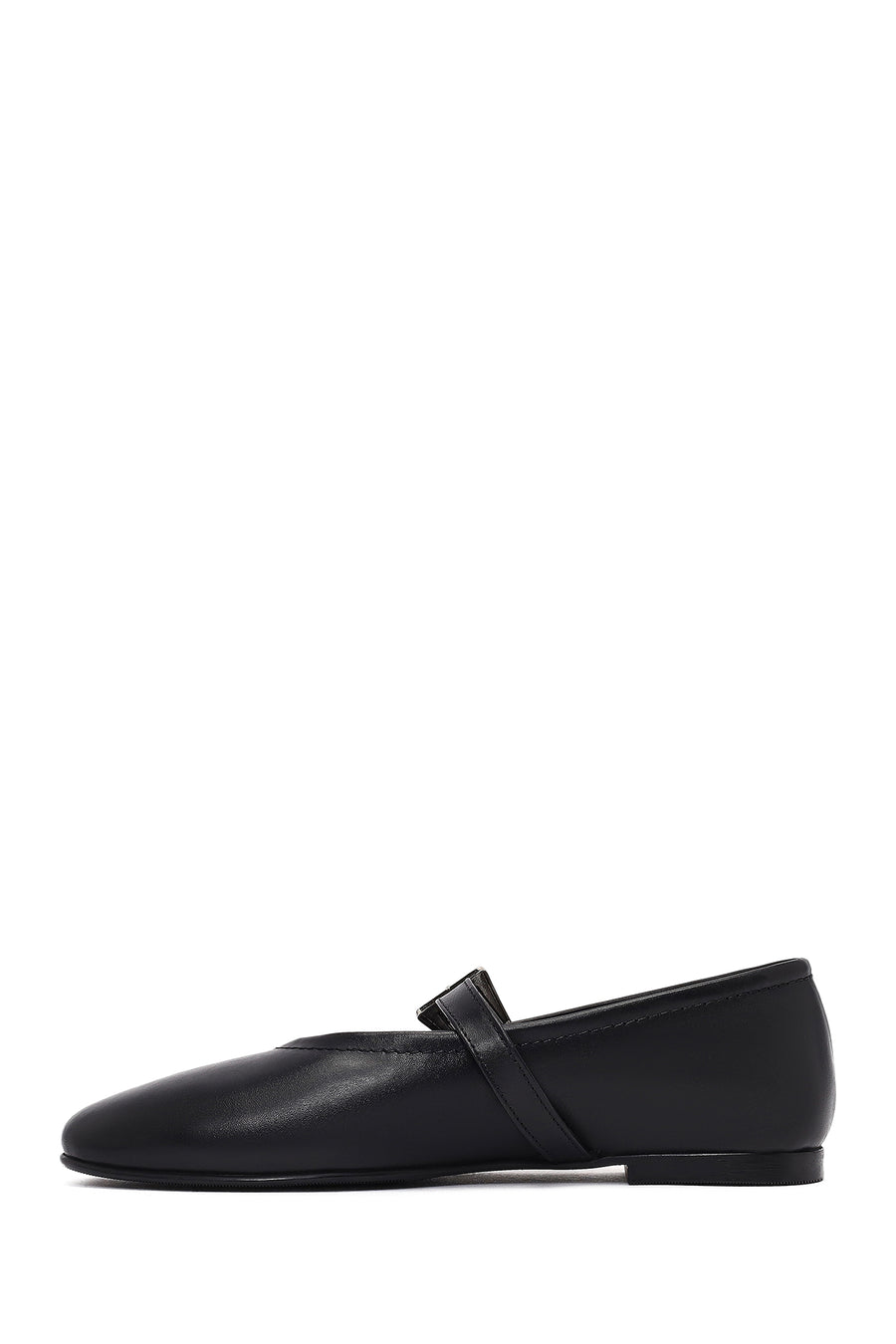 Women's Black Buckled Leather Ballet Flat