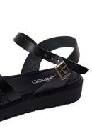 Woman Black Strappy Thick-Soled Braided Leather Bodrum Sandal | Derimod