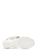 Women's Beige Wedge Heeled Leather Sandals | Derimod