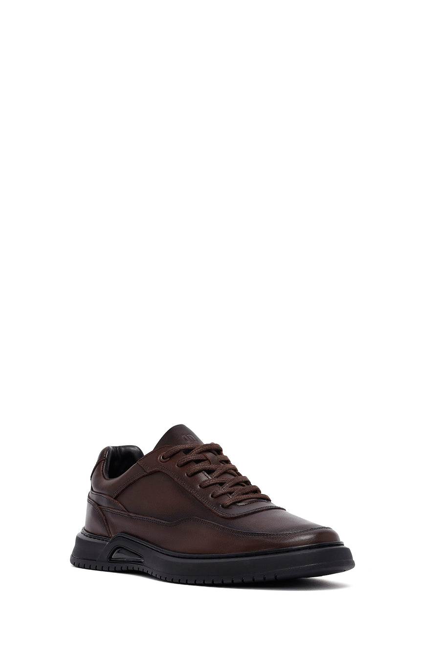 Erkek Kahverengi Bağcıklı Deri Casual Sneaker
