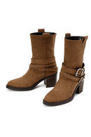 Women's Tan Suede Heeled Cowboy Boots | Derimod