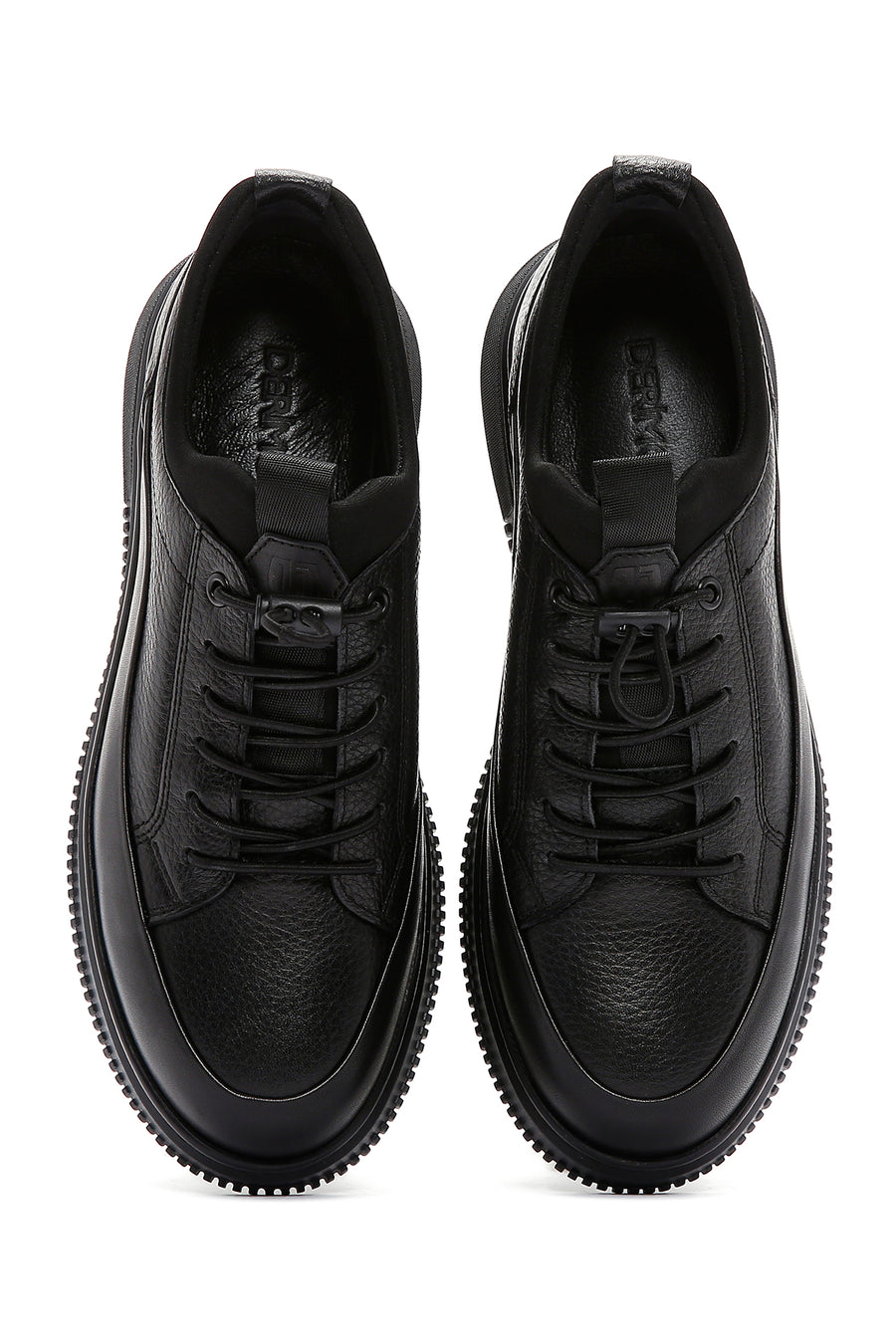 Erkek Siyah Bağcıklı Deri Sneaker