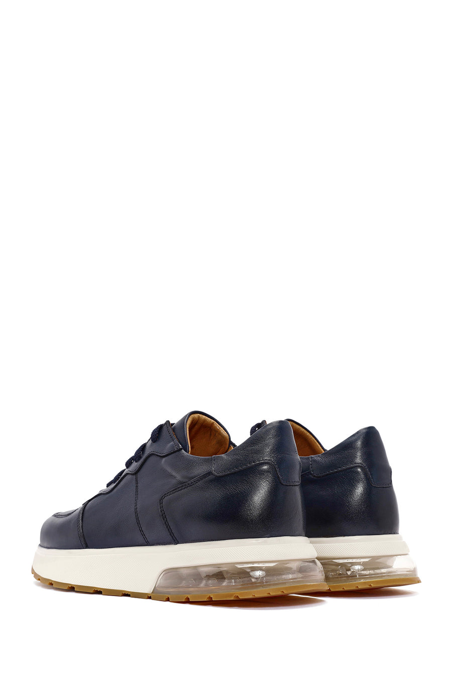 Erkek Lacivert Bağcıklı Deri Sneaker