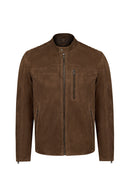 Ronaldo Male Tan Zip Closure Suede Jacket | Derimod