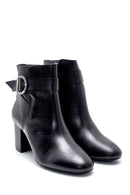 Women's Leather Buckle Detailed Heeled Boots | Derimod