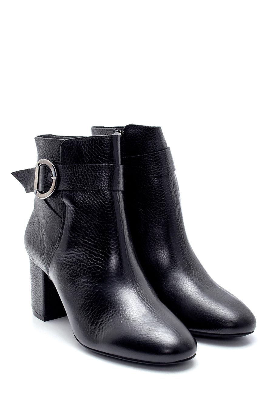 Women's Leather Buckle Detailed Heeled Boots