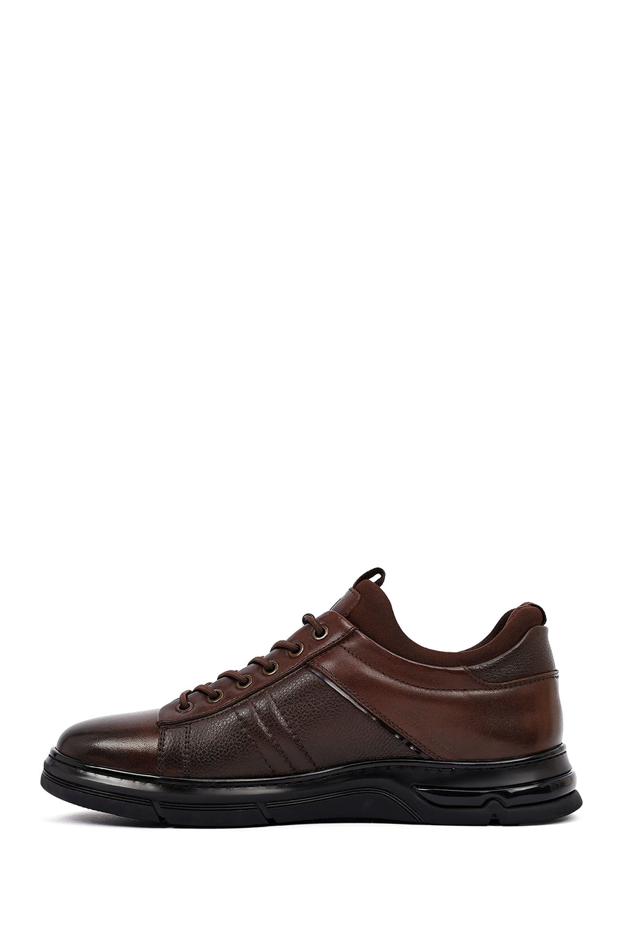 Erkek Kahverengi Bağcıklı Deri Casual Sneaker