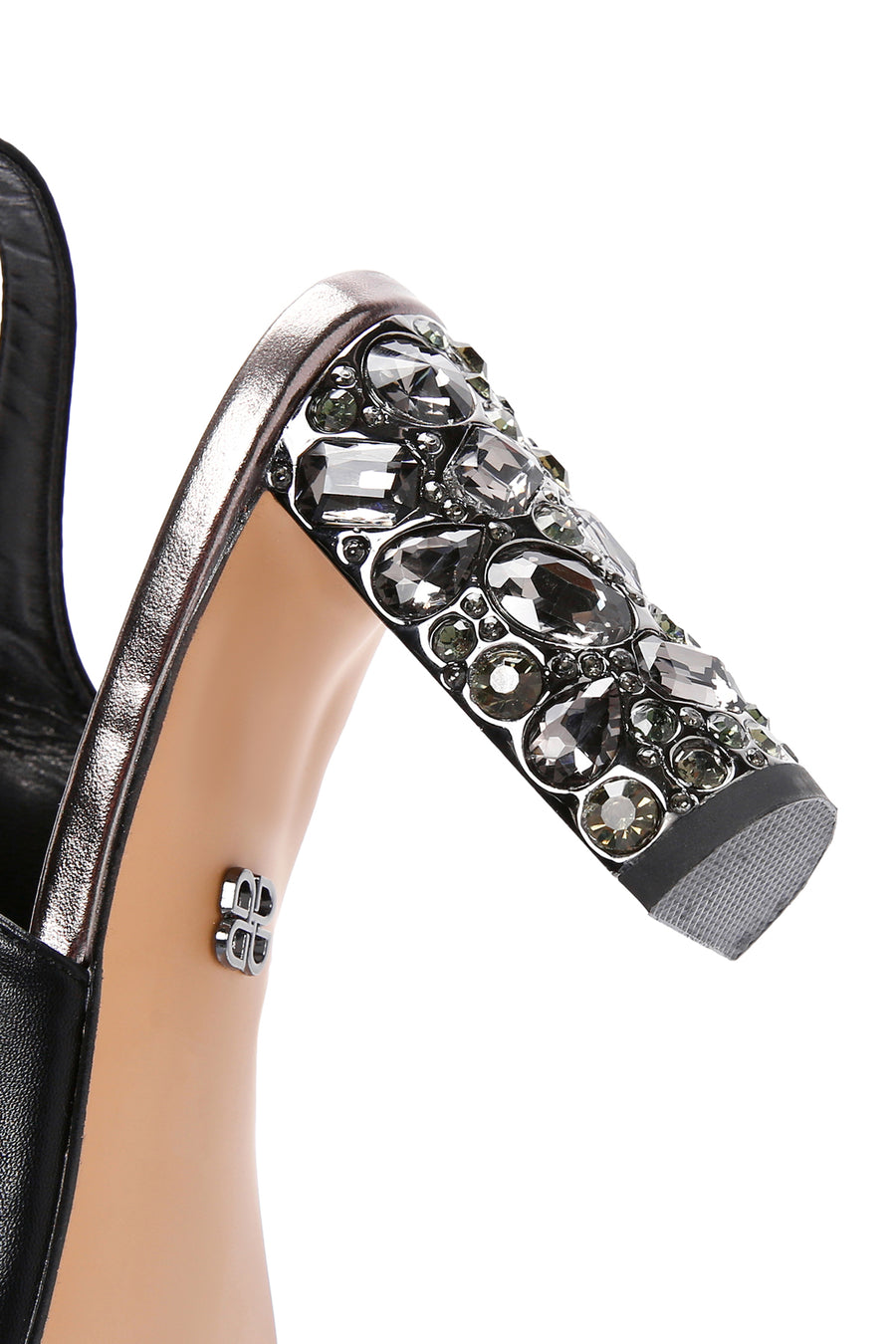 Women's Black Back Strap Stoned Thick Heel Sandals