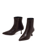 Woman Brown Zip Closure Thin High-Heel Leather Boots | Derimod