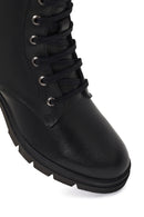 Woman Black Zip Closure Thick-Heeled Leather Boots | Derimod