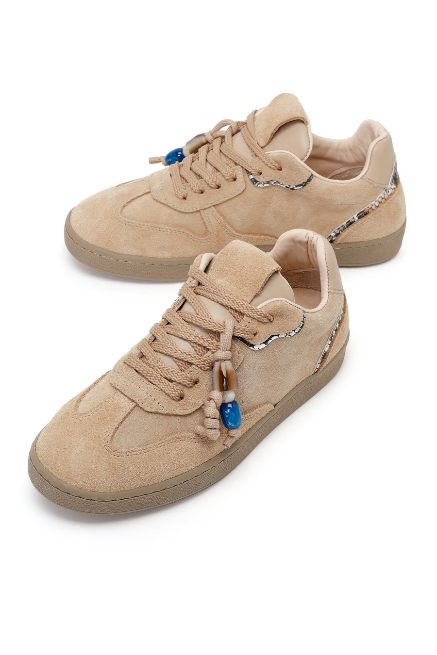 Kadın Bej Bağcıklı Süet Deri Sneaker