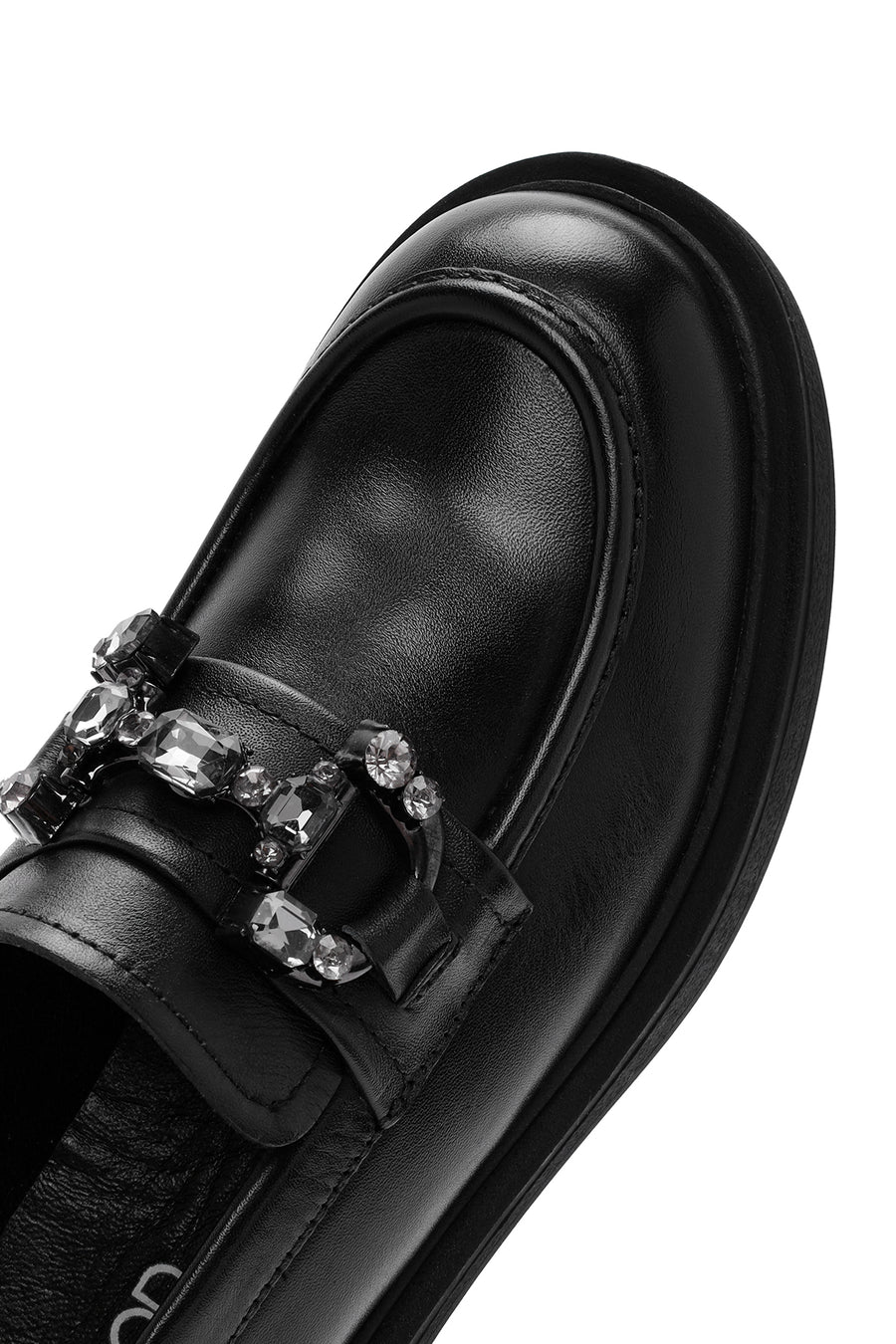 Kadın Siyah Tokalı Deri Maskülen Loafer