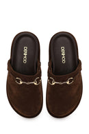 Woman Brown Suede Mule Slipper | Derimod
