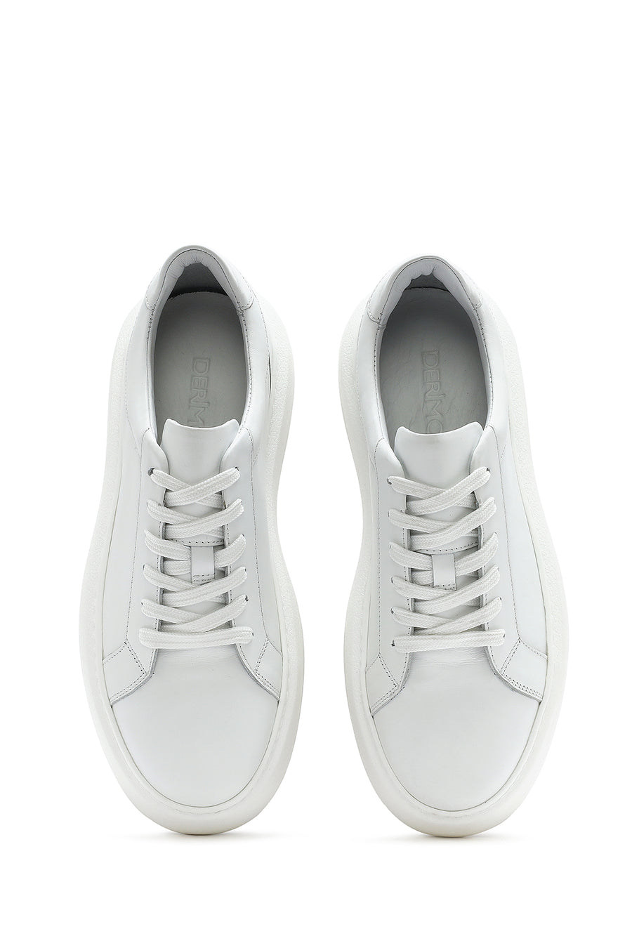Erkek Beyaz Bağcıklı Kalın Tabanlı Deri Sneaker