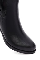 Woman Black Zip Closure Thick-Heeled Leather Boots | Derimod