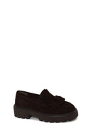 Woman Brown Thick-Soled Tassel Suede Loafer | Derimod