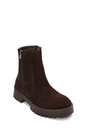 Woman Brown Double Zip Closure Suede Boots | Derimod