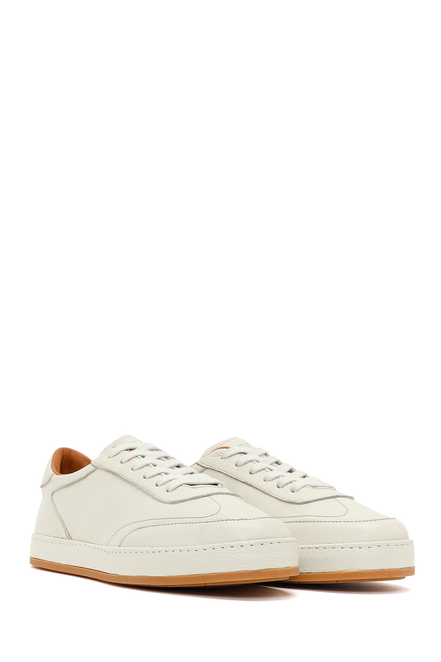 Men's White Lace-up Leather Sneaker